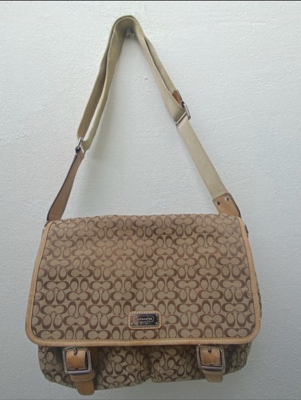 Coach Tan & Brown Signature Canvas Crossbody Bag